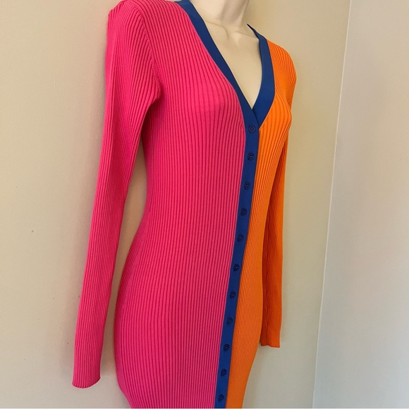 Staud x Birkenstock Pink and Orange Shoko Long Sleeve Midi Dress Medium - Picture 8 of 16